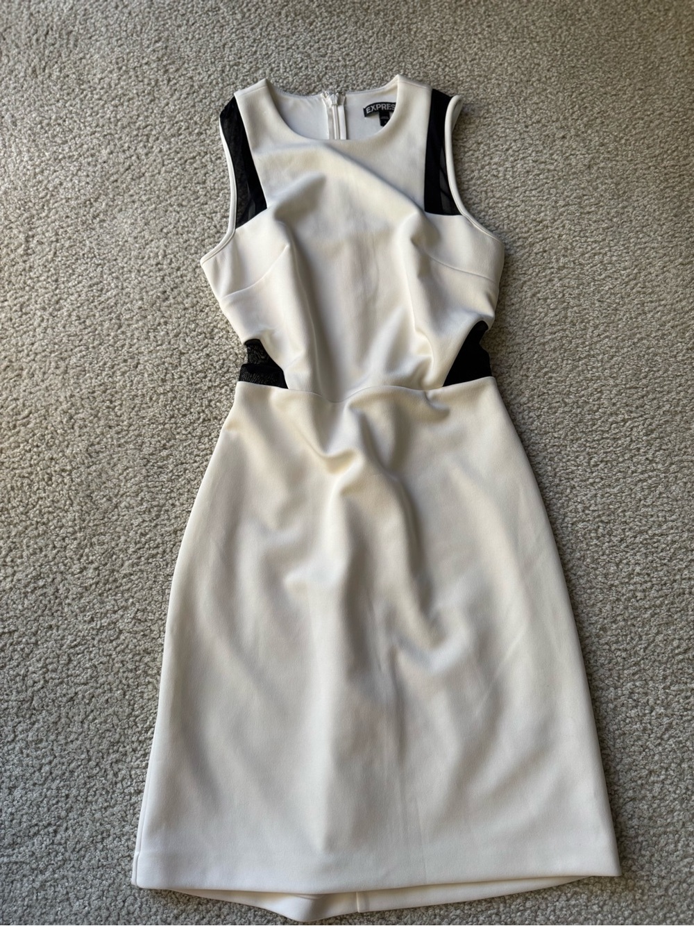 Express White Midi Dress with Black Cutout Accents classy elegant night out